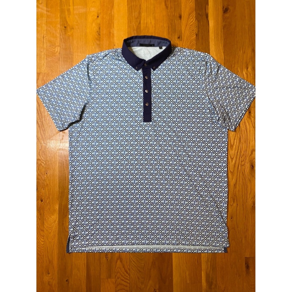 Greyson Mens Geometric Golf Polo Shirt XL Navy Blue Light Short Sleeve